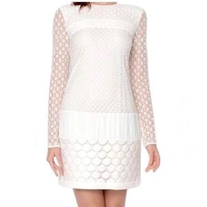 DIANE VON FURSTENBERG DVF Ivory New Enny Banded Lace Long-sleeve Cocktail Dress